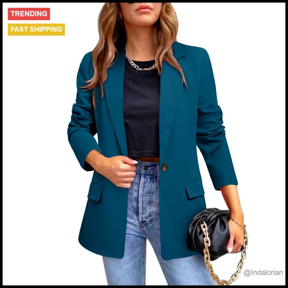 Long Sleeve Open Front Blazer Notch Lapel Casual Office Work Wear